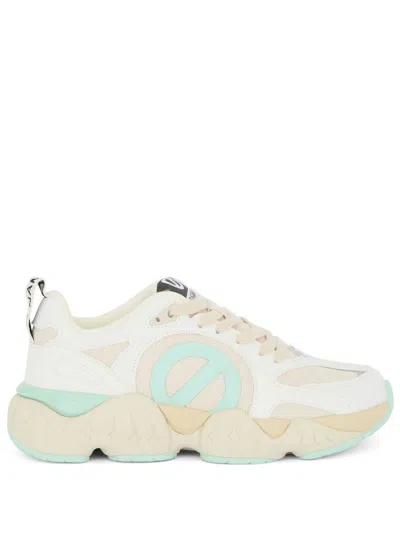NO NAME 'KRAZEE RUNNER' BEIGE AND AQUA MESH AND LEATHER SNEAKERS