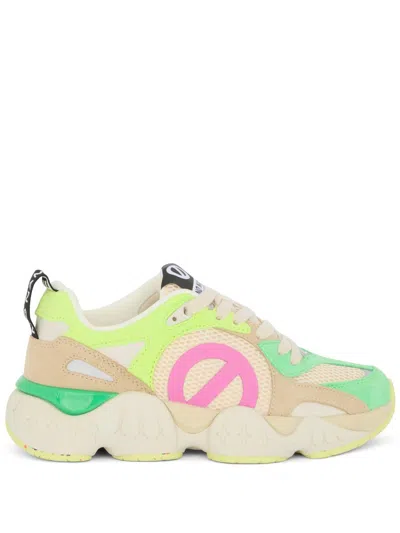 No Name 'krazee Runner' Green And Yellow Mesh And Leather Sneakers