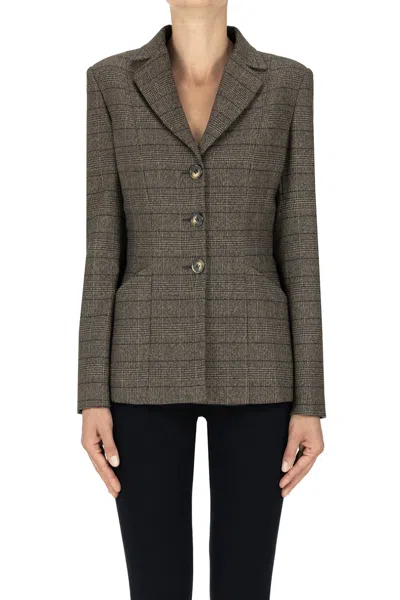 No Name Prince Of Wales Print Blazer In Dark Brown
