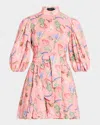 No Pise La Grama Bromelia Linen Mini Shirtdress In Tulipan Coral Print