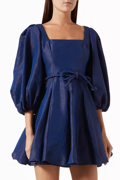 No Pise La Grama Diana Puff-sleeve Mini Dress In Navy In Blue