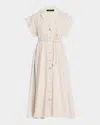 No Pise La Grama Guayaba Linen Maxi Shirtdress In Khaki