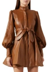 No Pise La Grama Hola Puff-sleeve Mini Dress In Camel Caramel In Burgundy