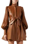 No Pise La Grama Hola Puff-sleeve Mini Dress In Camel Caramel In Multi