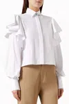 No Pise La Grama La Sabana Ruffle Long Sleeve Shirt In White In White