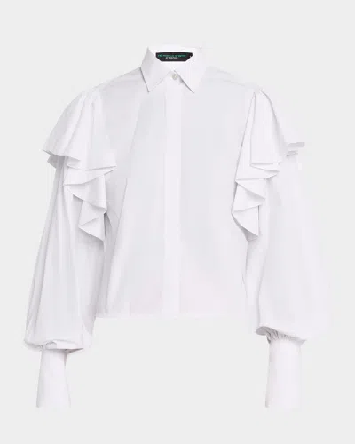 No Pise La Grama La Sabana Ruffle Long-sleeve Shirt In White