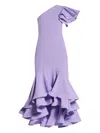 No Pise La Grama One-shoulder Ruffled Maxi Dress In Purple