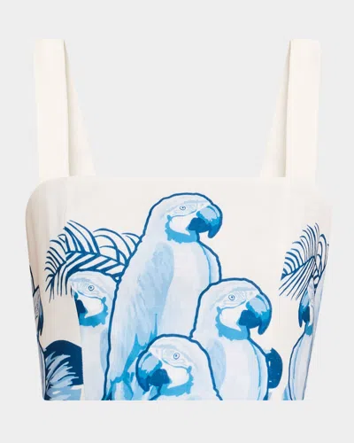 No Pise La Grama Sotavento Crop Top In Blue Macaw Print