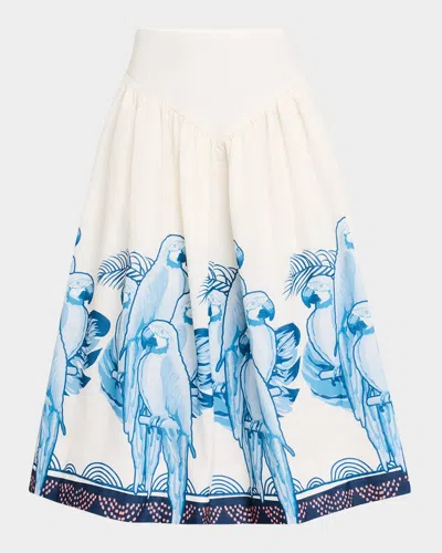 No Pise La Grama Sotavento Midi Skirt In Blue Macaw Print