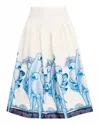 No Pise La Grama Women's Sotavento Midi Skirt In White With Blue Macaw Bird Print In Multi