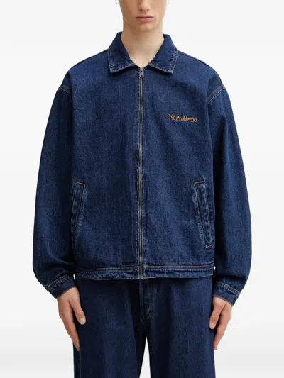 No Problemo Embroidered Regular Fit Denim Jacket In Blue