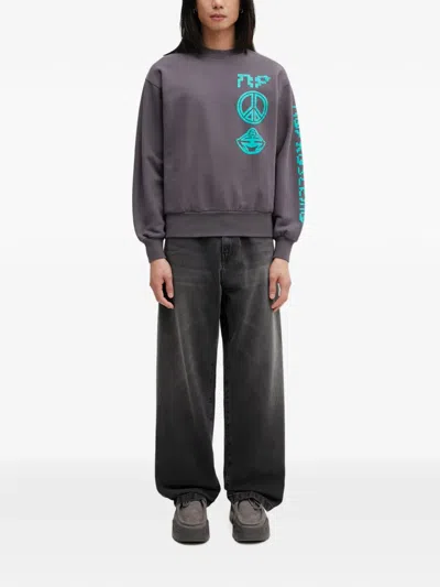 No Problemo Graphic-print Oversized Sweater In Gray