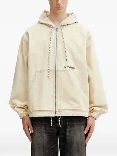 No Problemo Logo-print Denim Hooded Jacket In Neutral