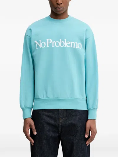 No Problemo Logo-print Long Sleeve Sweater In Blue