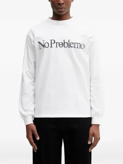 No Problemo Logo-print Long-sleeve Relaxed Fit T-shirt In White