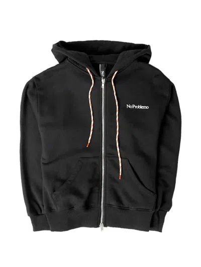 No Problemo Logo-print Zip-up Hoodie In Black