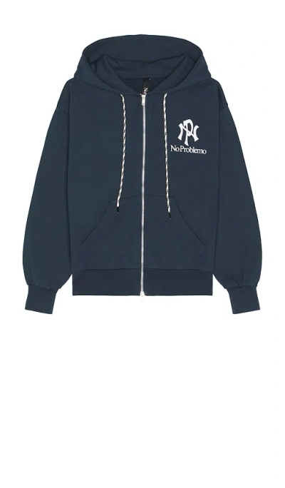 No Problemo Nyp Zip Through Hoodie In Blue