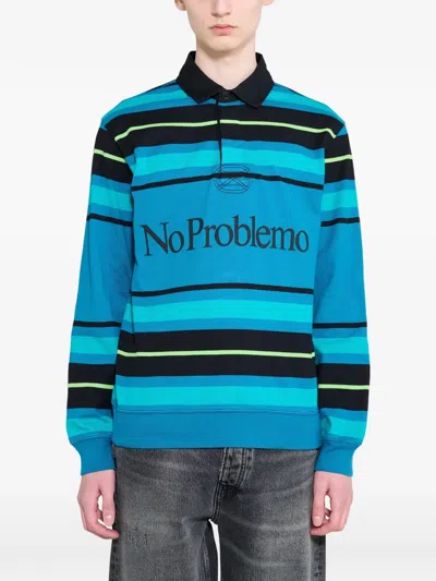 No Problemo Striped Long-sleeve Polo Shirt In Blue