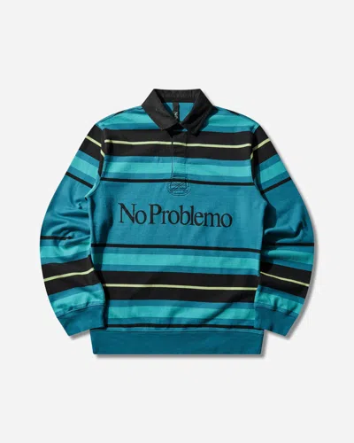 No Problemo Striped Longsleeve Rugby Shirt Aqua In Multi