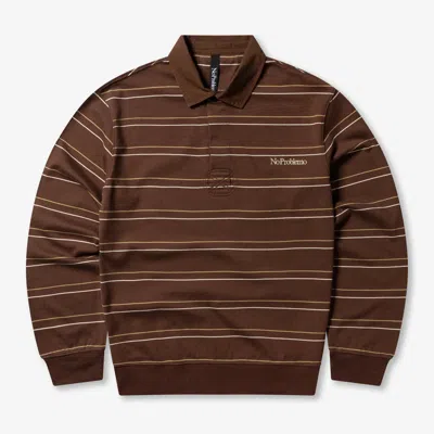 No Problemo Striped Ls Rugby Shirt In Brown