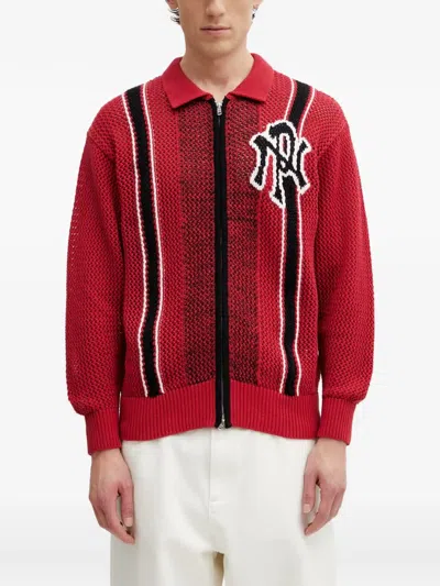 No Problemo Zip-up Crochet Intarsia-knit Cardigan In Red