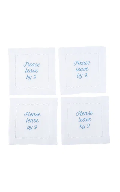 No Reservations - Please Leave By 9 Cocktail Napkin Set - Blue