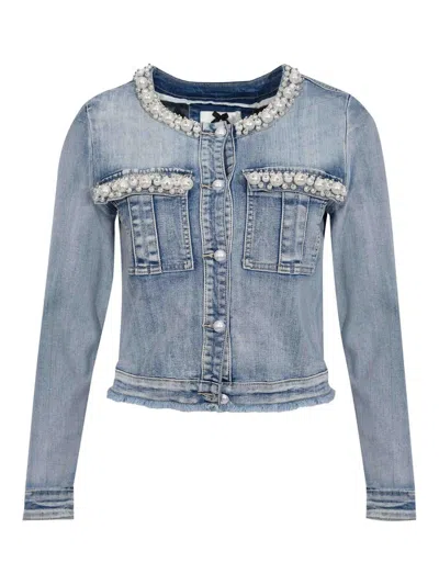 No Secrets Denim Jacket With Pearl Embroidery In Blue