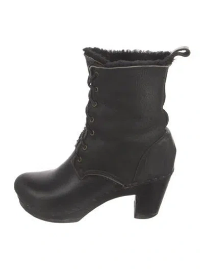 Pre-owned No.6 Leather Fur Trim Lace-up Boots In Black