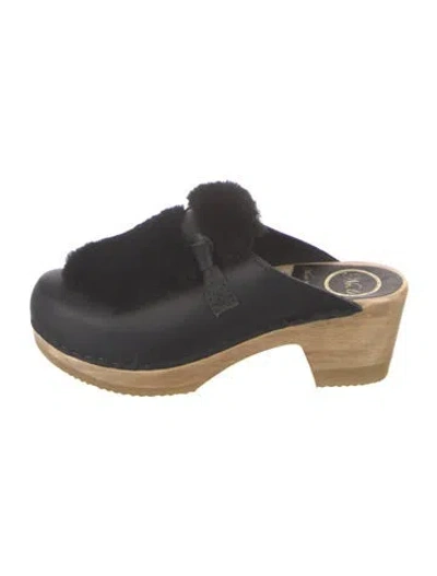Pre-owned No.6 Leather Fur Trim Mules In Black