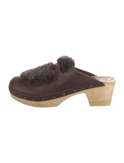 Pre-owned No.6 Leather Fur Trim Mules In Brown