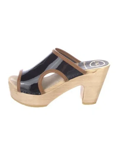 Pre-owned No.6 Patent Leather Colorblock Pattern Slides In Black/brown