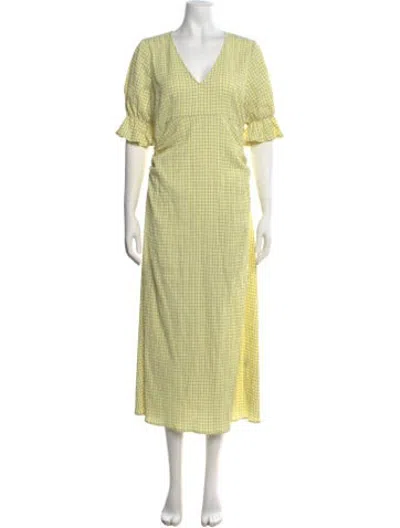 Pre-owned No.6 Plaid Print Midi Length Dress In Yellow