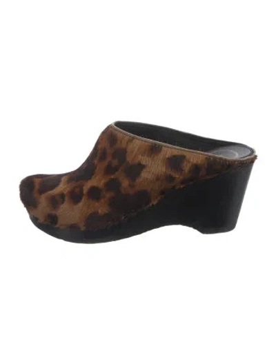 Pre-owned No.6 Ponyhair Animal Print Mules In Brown