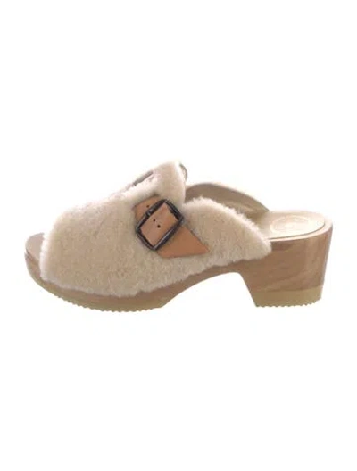 Pre-owned No.6 Shearling Slides In Neutral
