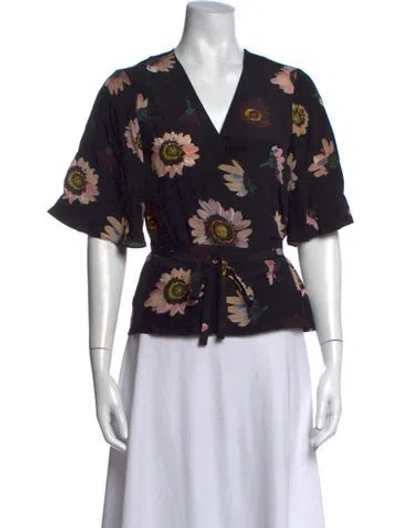 Pre-owned No.6 Silk Floral Print Top In Black