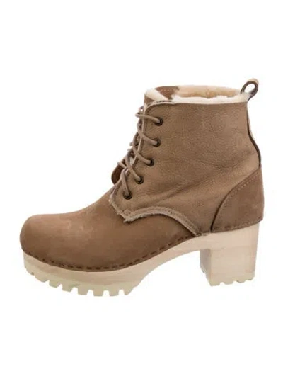 Pre-owned No.6 Suede Faux Fur Trim Lace-up Boots In Brown