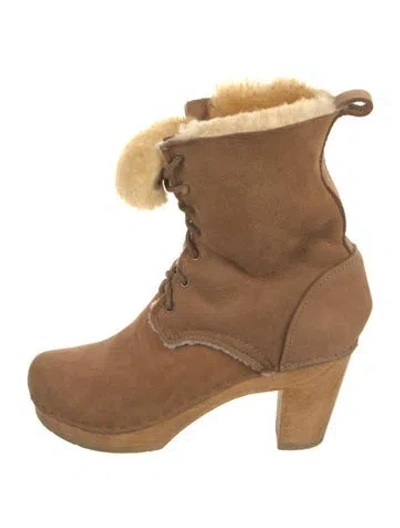 Pre-owned No.6 Suede Faux Fur Trim Lace-up Boots In Brown