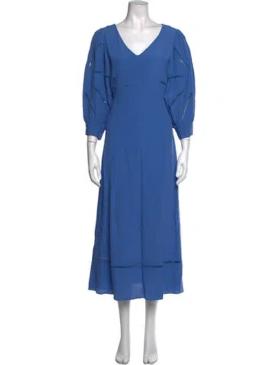 Pre-owned No.6 V-neck Midi Length Dress In Blue