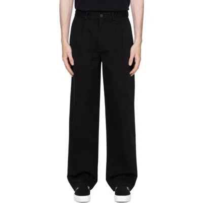 Noah Black Twill Double-pleat Trousers