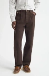 Noah Brushed Back Pleated Organic Cotton Jeans In Brown