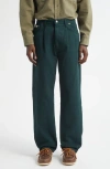 Noah Brushed Back Pleated Organic Cotton Jeans In Green
