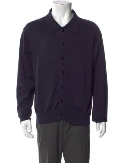 Pre-owned Noah Collar Long Sleeve Cardigan In Blue