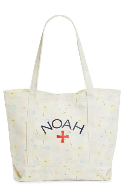 Noah Core Logo Floral Print Denim Tote In White