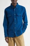 Noah Cotton Moleskin Button-down Shirt In Blue