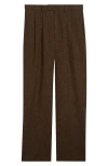 Noah Double Pleat Wool Herringbone Pants In Brown