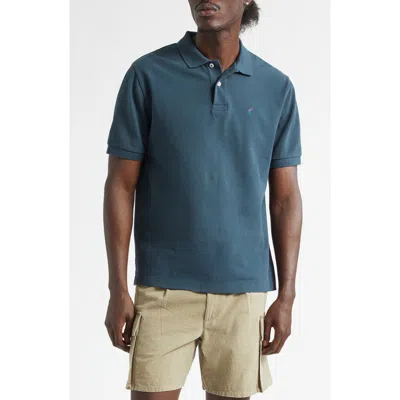 Noah Embroidered Iris Cotton Piqué Polo In Blue