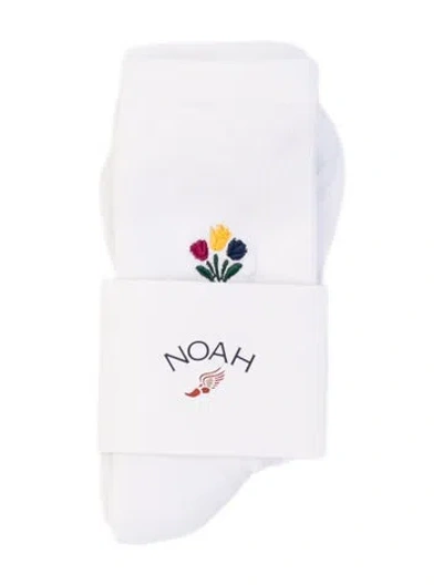 Pre-owned Noah Embroidered Socks W/tags In White
