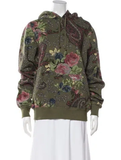 Pre-owned Noah Floral Print Crew Neck Hoodie In Green