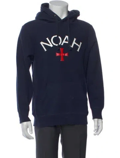 Pre-owned Noah Graphic Print Crew Neck Hoodie In Blue