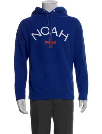 Pre-owned Noah Graphic Print Crew Neck Hoodie In Blue